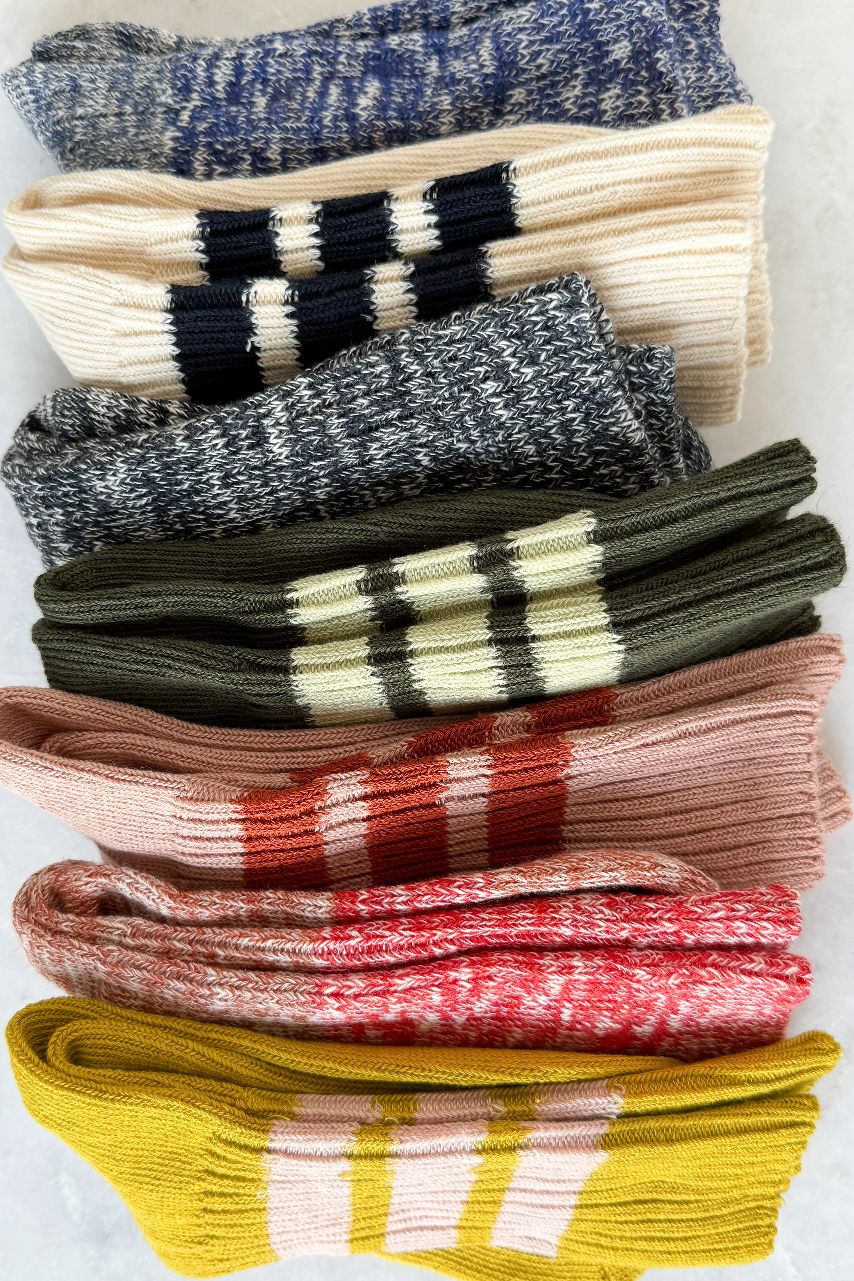 Ecru & Navy Blue Stripe Crew Socks - Image 6