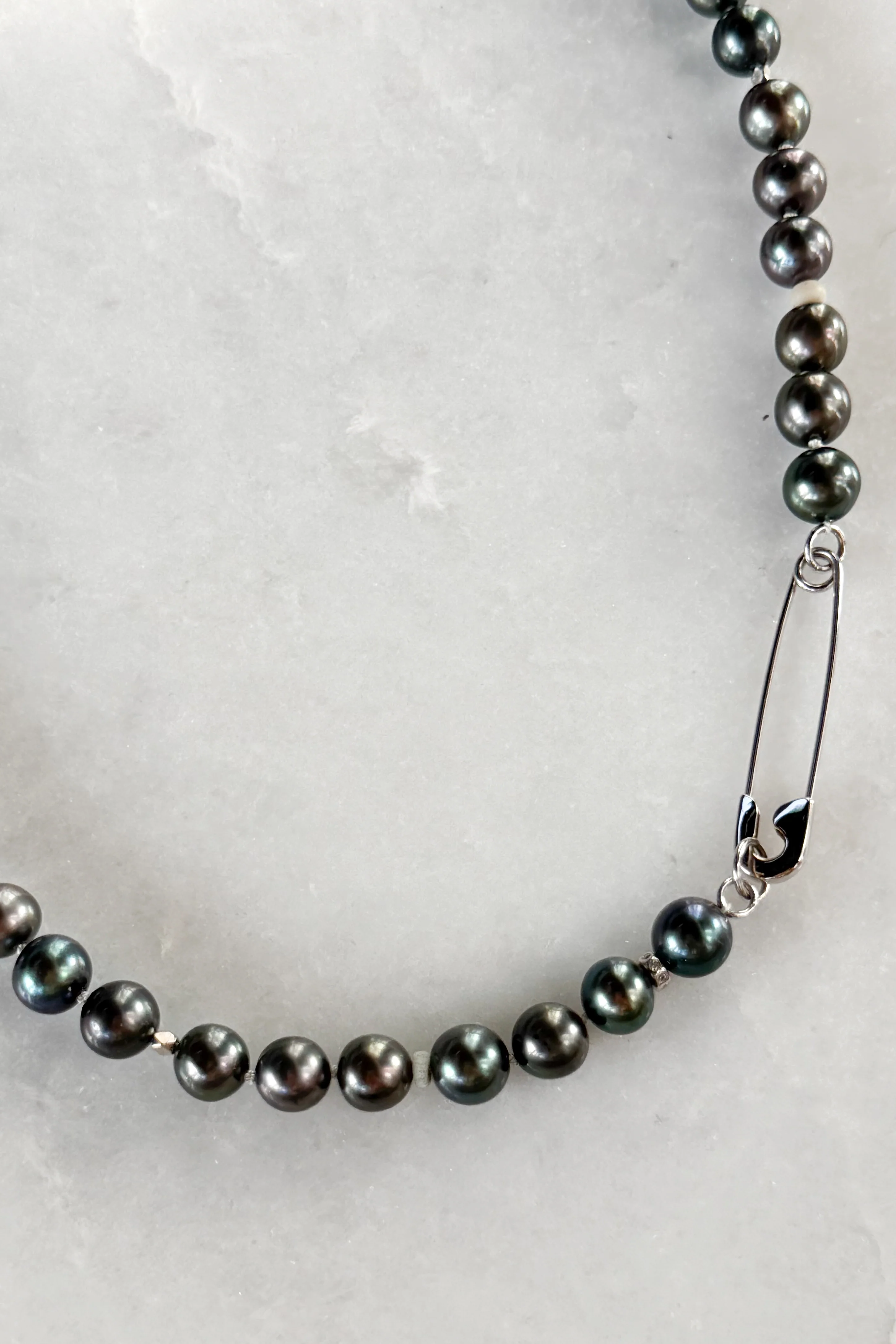 Freshwater Grey Pearl & Safety Pin Necklace - Image 6