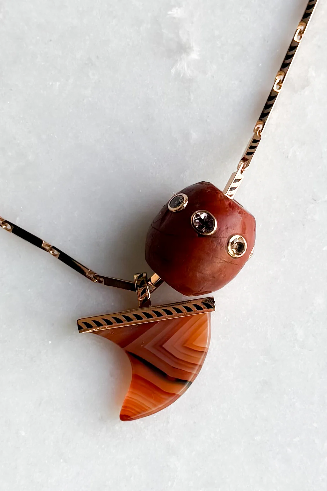 Round Agate Bead with Garnets - Image 11
