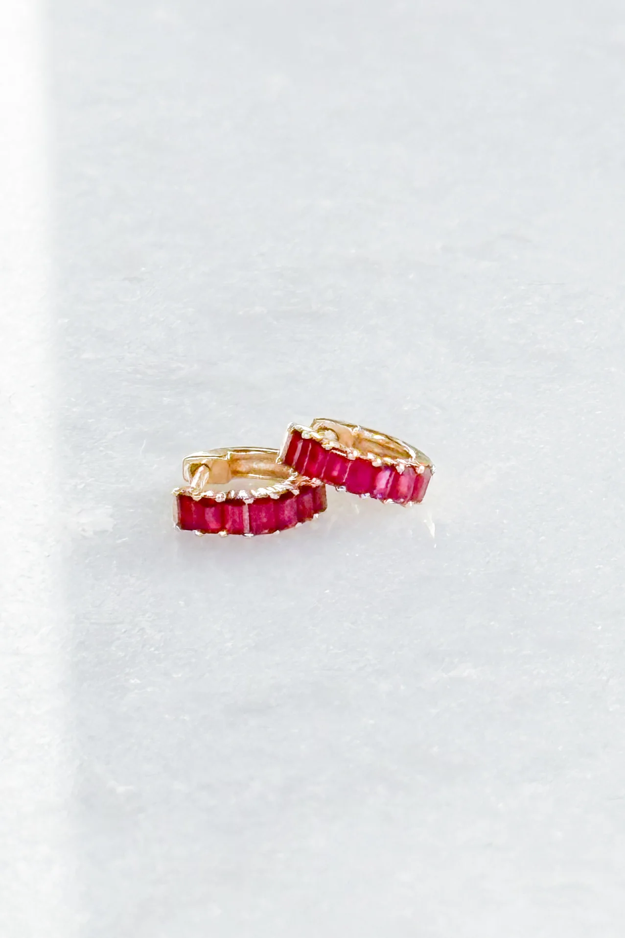 Ruby Baguette-Cut Huggie Hoop Earring - Image 3