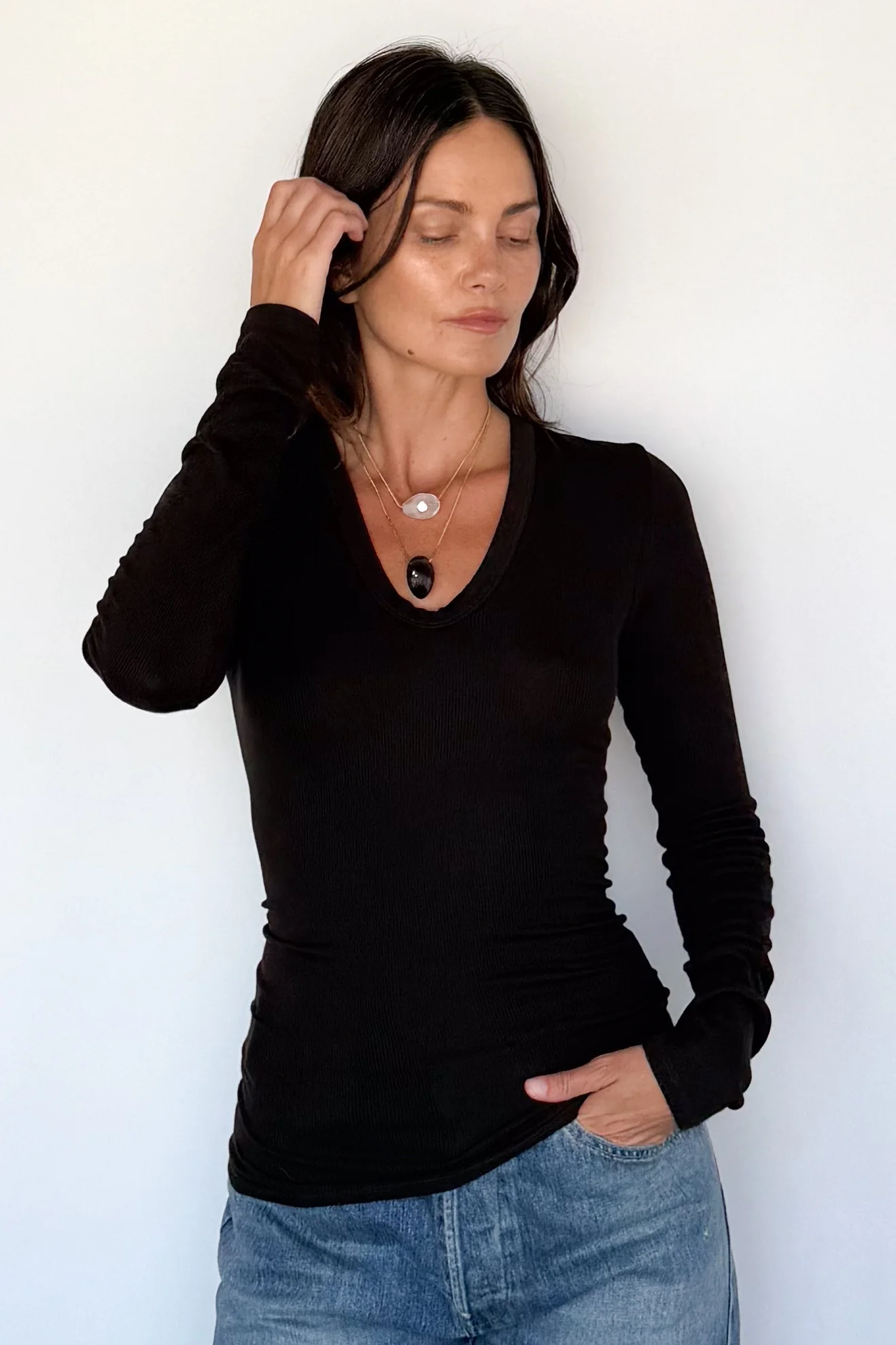 Silk Rib Fitted Plunge Neck - Image 9